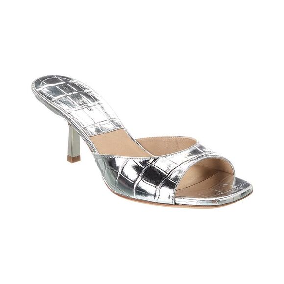 Michael Kors Collection Anita Runway Croc-Embossed Leather Sandal Silver